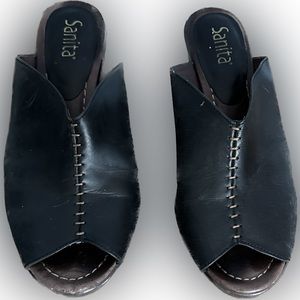 Leather Sanita heels, black, size 8